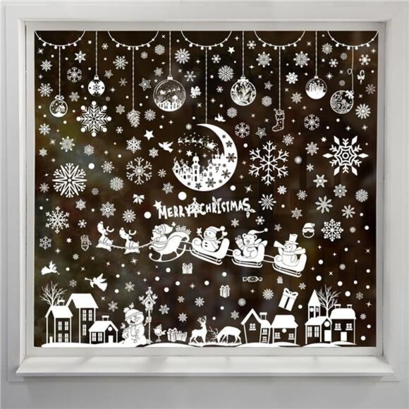 277 Pcs Christmas Window Stickers - Double Sided Moon & House Decals for Home - Picture 1 of 8